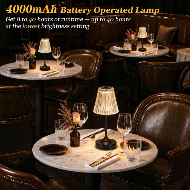 Alt view image 4 of 7 - Black Cordless Rechargeable Table Lamp, Touch Battery Powered Lamp, 3 Color Modes, Crystal Acrylic Lampshade, Portable Ambient Night Light for Desk, Bedroom, Living Room, Dining Room, Kitchen, Bar