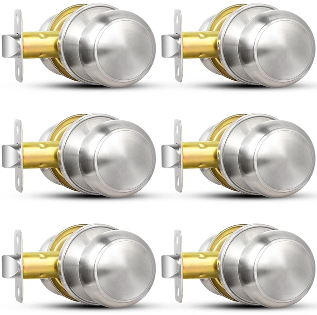 Main image of Brushed Nickel Door Knob, 6 Pack Round Keyless Doorknobs Interior Lockset Non-Locking Passage Door Knobs for Bedroom Bathroom Hallway Closet, Modern Design Indoor Door Hardware