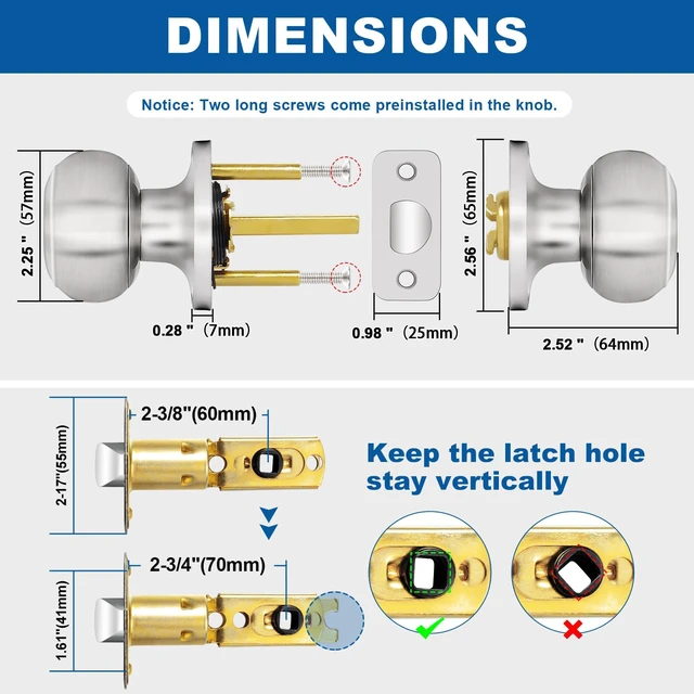 Alt view image 6 of 7 - Brushed Nickel Door Knob, 6 Pack Round Keyless Doorknobs Interior Lockset Non-Locking Passage Door Knobs for Bedroom Bathroom Hallway Closet, Modern Design Indoor Door Hardware