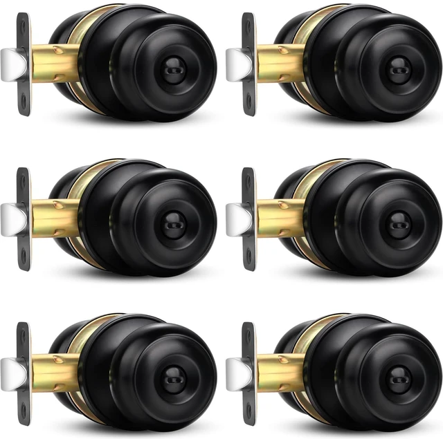 Main image of Privacy Door Knob, 6 Pack Black Round Keyless Doorknobs Interior Lockset Privacy Locking Door Knob for Bedroom/Bathroom, Matte Black Modern Design Door Hardware Reversible for Left/Right Door Handle