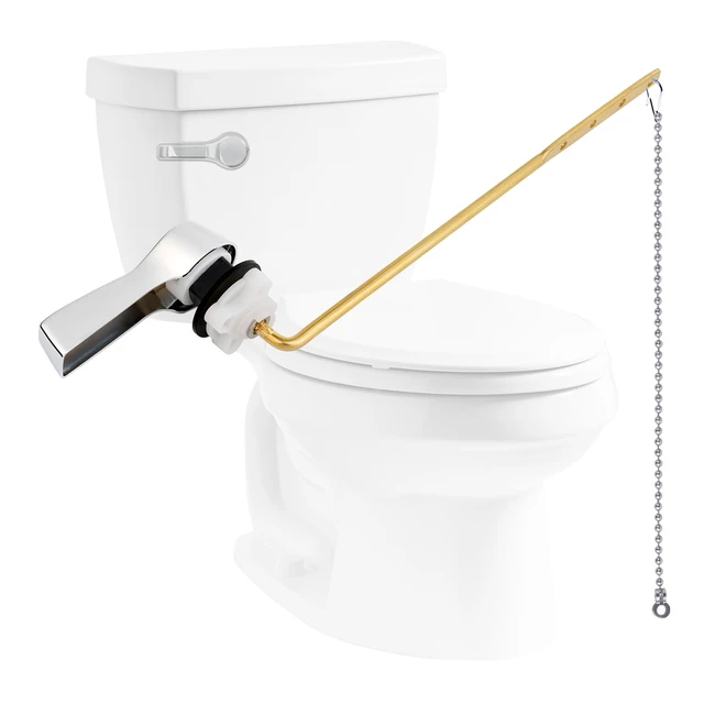 Main image of Universal Metal Front Mount Flush Toilet Handle Kit, Chrome Solid Brass Toilet Flush Tank Lever with Stainless Steel Adjustable Flapper Chains, Side Tank Toilet Handle for Most Toilets