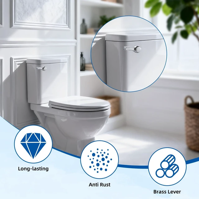 Alt view image 4 of 7 - Universal Metal Front Mount Flush Toilet Handle Kit, Chrome Solid Brass Toilet Flush Tank Lever with Stainless Steel Adjustable Flapper Chains, Side Tank Toilet Handle for Most Toilets
