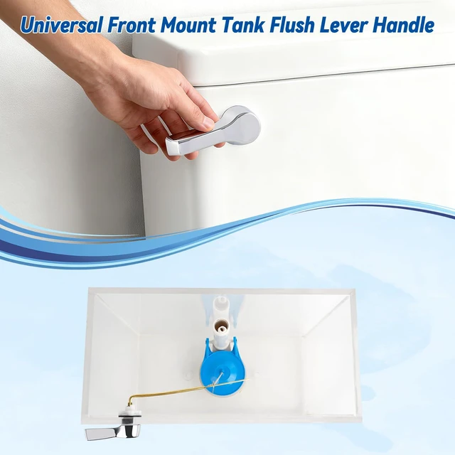 Alt view image 5 of 7 - Universal Metal Front Mount Flush Toilet Handle Kit, Chrome Solid Brass Toilet Flush Tank Lever with Stainless Steel Adjustable Flapper Chains, Side Tank Toilet Handle for Most Toilets