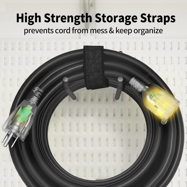 Alt view image 5 of 7 - 10 Ft 10AWG Outdoor Extension Cord Waterproof Heavy Duty, Black 10 Gauge 3 Prong, Flexible Cold-Resistant Power Cord Indoor & Outside with Lighted Indicator End, 15A 1875W SJTW ETL Listed