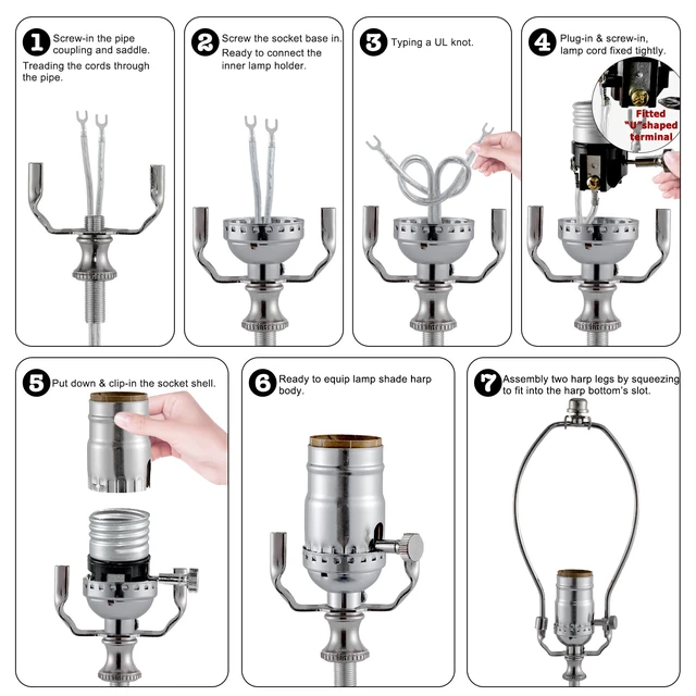 Alt view image 3 of 6 - Lamp Making Kit,Make a Lamp or Repair Kit,3-Way Lamp Socket with Matching Cord Lamp Harp Set,Lamp Wiring Kit for Table Floor Lamp,Essential Hardware for DIY Lamp Design or Repair (Silver, 1)