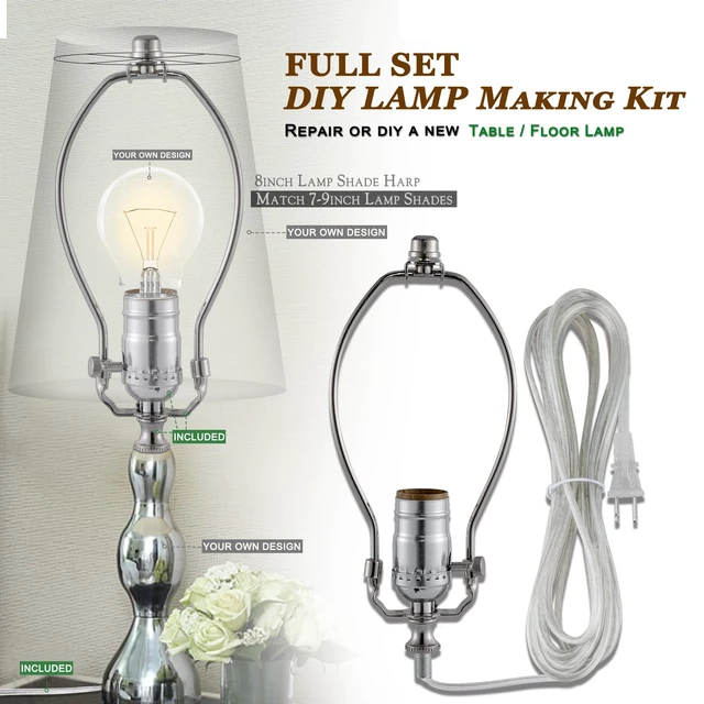 Alt view image 4 of 6 - Lamp Making Kit,Make a Lamp or Repair Kit,3-Way Lamp Socket with Matching Cord Lamp Harp Set,Lamp Wiring Kit for Table Floor Lamp,Essential Hardware for DIY Lamp Design or Repair (Silver, 1)