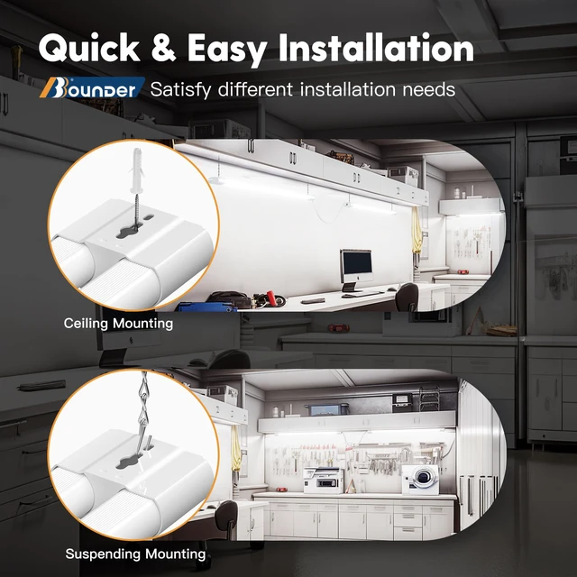 Alt view image 6 of 7 - 4Pack 4FT LED Shop Light, 65000K, 40W=250W, Linkable for Garage 4400LM, 48Inch Integrated Utility Fixture, Surface + Hanging Mount, Super Bright Shop Lights for Workshop & DIY Users, White