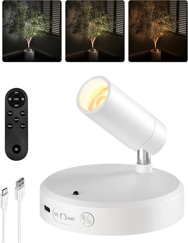 Main image of Spot Light Indoor, Wireless Picture Lights with Remote, Mini Display Light, Uplighting Indoor for Artwork, Tree, Painting, Portrait (1-Pack White)