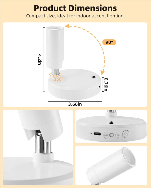 Alt view image 5 of 7 - Spot Light Indoor, Wireless Picture Lights with Remote, Mini Display Light, Uplighting Indoor for Artwork, Tree, Painting, Portrait (1-Pack White)