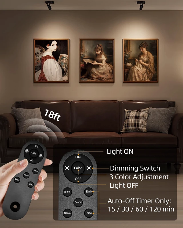 Alt view image 4 of 7 - Wireless LED Spotlights Indoor, 5500mAh Rechargeable Battery-Powered Plant Spotlights, Dimmable & Timer, 3-CCT Small Up Lights with Remote, Accent Uplighting for Artwork, Trees (Black)