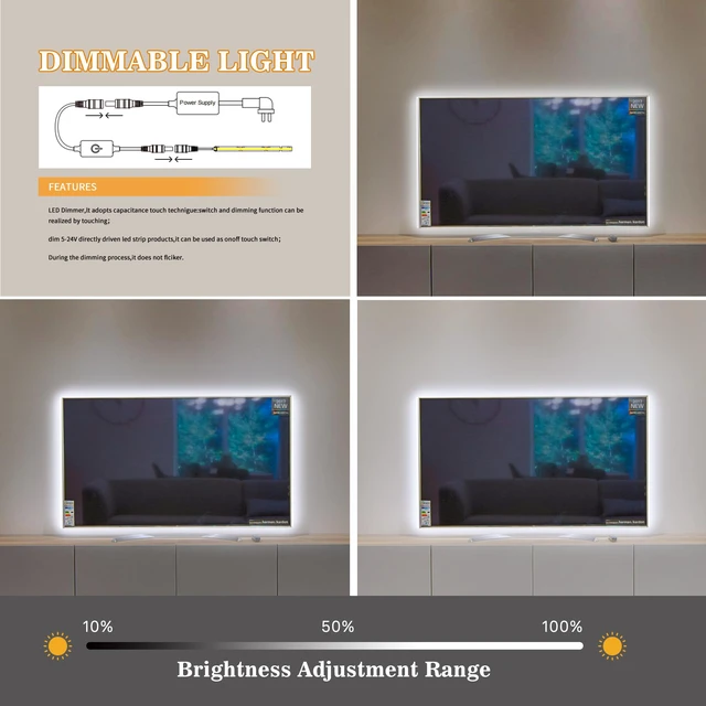 Alt view image 5 of 7 - COB LED Strip,LED Strip Lights 3M/9.84ft,Touch Dimmable LED Strips,CRI90+,6000K Cool White cob led,1600LEDs,24V LED Tape Lights,Indoor for Bedroom, Kitchen, TV, Mirror,Cabinet