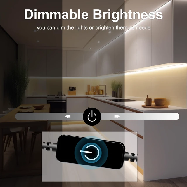 Alt view image 4 of 7 - Pandry COB LED Strip Lights, 4000K Natural White, 3M/9.84FT Touch Dimmable LED Strips,CRI90+,960LEDs,24V LED Tape Lights,Indoor for Bedroom,Kitchen,TV, Mirror,Cabinet