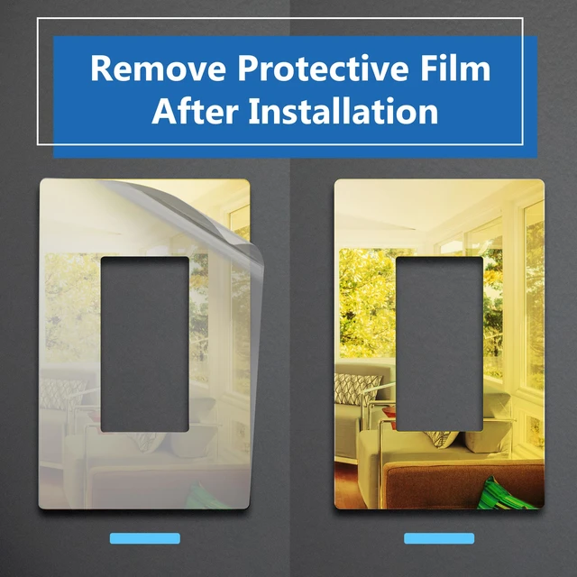 Alt view image 4 of 7 - Decorator Wall Plate, Plexiglass, Mid-Size 1-Gang, Mirror Glass Gold Screwless Light Switch/Outlet Cover, Impact Resistant, Reflective, Tough And Heat Resistant, Easy Installation