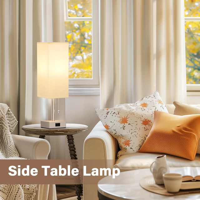 Alt view image 7 of 7 - Bedside Lamp for Bedroom Set of 2 - Gold Table Lamp for Nightstand AC Outlet, 3 Color Temperatures, LED Bulb Included, Pull Chain Design, 14" Rectangular Desk Lamp for Dorm/Office, 2-Pack
