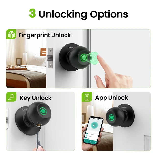 Alt view image 2 of 7 - Fingerprint Door Lock, 3 in 1 Smart Fingerprint Door Knob with App Control & Key, Auto Lock, Biometric Thumbprint Door Locks for Bedroom, Garage, Home & Office