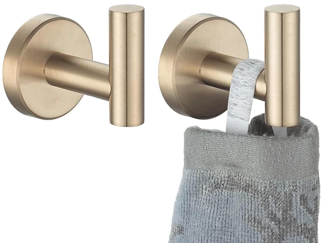 Main image of Bathroom Towel Hook Champagne Bronze, Coat Robe Clothes Hook for Bathroom Wall Mounted (Pack of 2), SUS 304 Stainless Steel 0.8mm, TH100-CB-P2