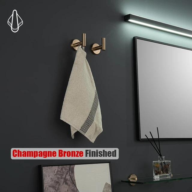 Alt view image 3 of 7 - Bathroom Towel Hook Champagne Bronze, Coat Robe Clothes Hook for Bathroom Wall Mounted (Pack of 2), SUS 304 Stainless Steel 0.8mm, TH100-CB-P2