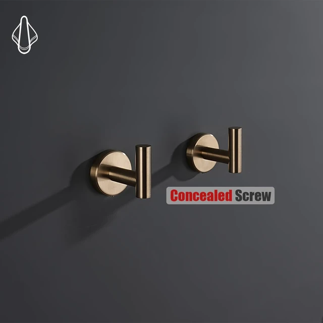 Alt view image 7 of 7 - Bathroom Towel Hook Champagne Bronze, Coat Robe Clothes Hook for Bathroom Wall Mounted (Pack of 2), SUS 304 Stainless Steel 0.8mm, TH100-CB-P2