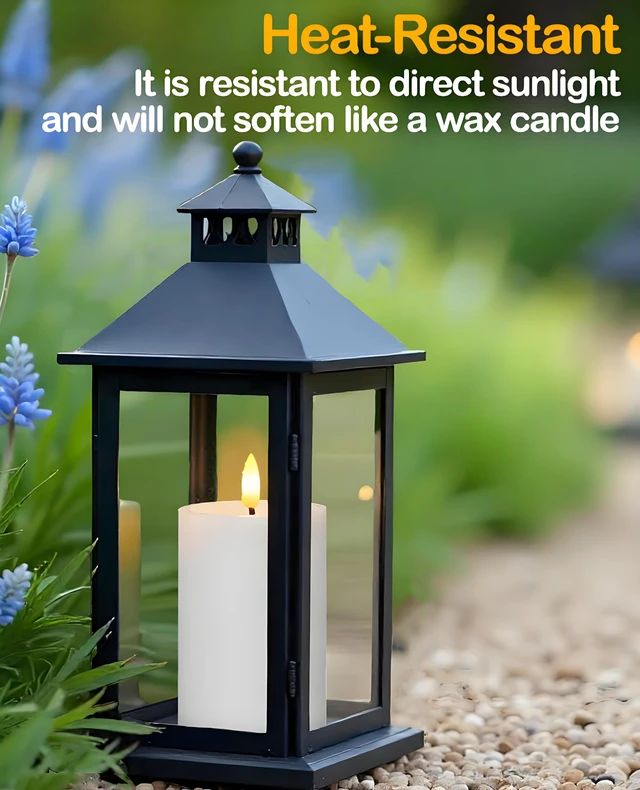 Alt view image 6 of 7 - 3"x6" Outdoor Waterproof Flameless Candles with Remote Timers Battery 2 Pack White Battery Operated Candles, LED Candles, Electric Fake Pillar Candles for Patio, Porch, Lanterns Decor (Plastic)