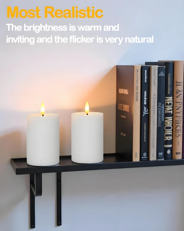 Alt view image 7 of 7 - 3"x6" Outdoor Waterproof Flameless Candles with Remote Timers Battery 2 Pack White Battery Operated Candles, LED Candles, Electric Fake Pillar Candles for Patio, Porch, Lanterns Decor (Plastic)