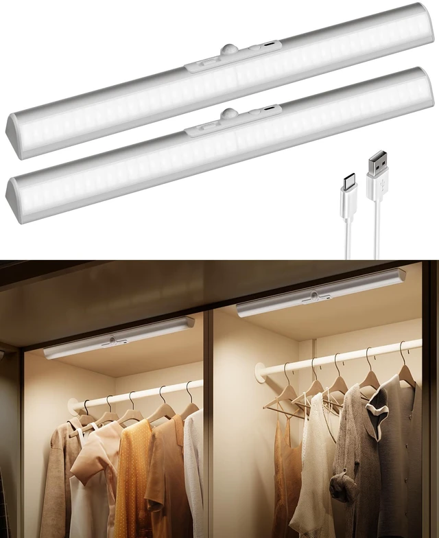 Main image of 17-Inch Closet Lights, Motion Sensor Lights Indoor Rotatable Sensor, 3600mAh Rechargeable Battery, Wireless, 180 Lumens, No-Glare, 3 Color Temps, Dimmable, Pantry, 2 Pack