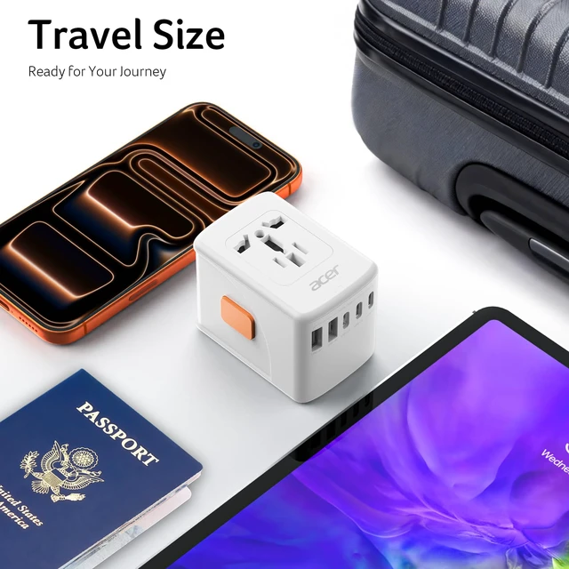Alt view image 5 of 7 - Universal Travel Plug Adapter - International Power Adapter with 5 USB Ports (3 USB C) 5.8A, Worldwide Outlet Charger for USA to European UK France Germany Spain, Type C/E/F/G/I/L/A, White