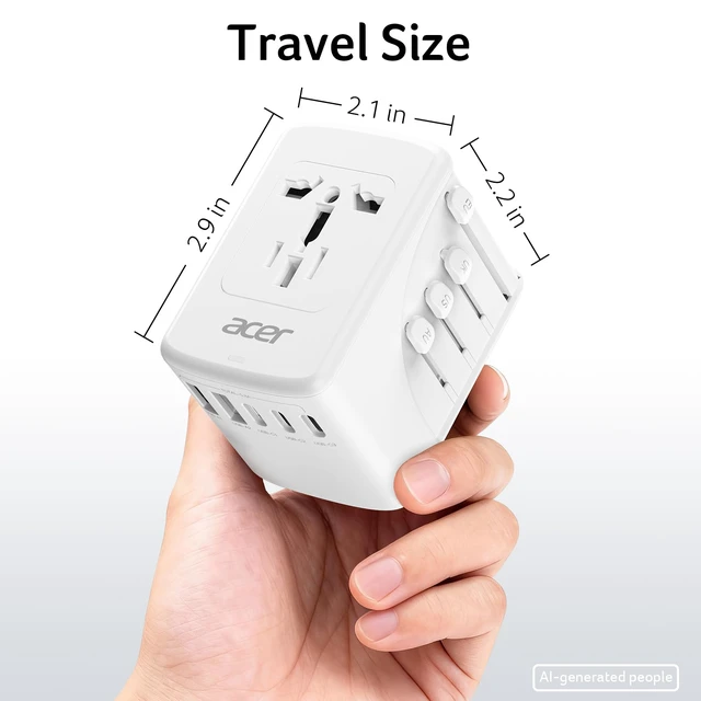 Alt view image 7 of 7 - Universal Travel Plug Adapter - International Power Adapter with 5 USB Ports (3 USB C) 5.8A, Worldwide Outlet Charger for USA to European UK France Germany Spain, Type C/E/F/G/I/L/A, White