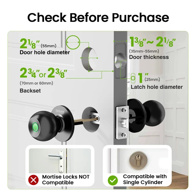 Alt view image 7 of 7 - Fingerprint Door Lock, 3 in 1 Smart Fingerprint Door Knob with App Control & Key, Auto Lock, Biometric Thumbprint Door Locks for Bedroom, Garage, Home & Office
