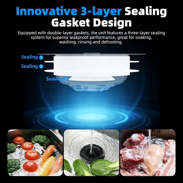 Alt view image 3 of 7 - 3 in 1 Kitchen Sink Drain Strainer, Metal Pop Up Stopper Larger Anti-Clogging Basket, 3-Layer Seal, Detachable Sink Drain Plug for US Standard 3-1/2" Drain, Black