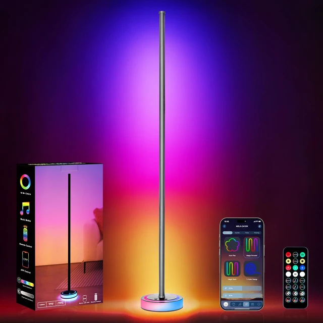 Main image of Smart Corner Floor Lamp, RGBICW LED Standing Lamp with App Control, 16 Million Colors with Music Sync, Dimmable Ambient Light for Bedroom, Living Room, Home Decor (Gray)