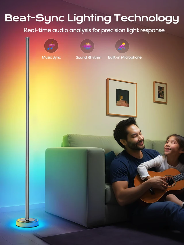 Alt view image 3 of 7 - Smart Corner Floor Lamp, RGBICW LED Standing Lamp with App Control, 16 Million Colors with Music Sync, Dimmable Ambient Light for Bedroom, Living Room, Home Decor (Gray)
