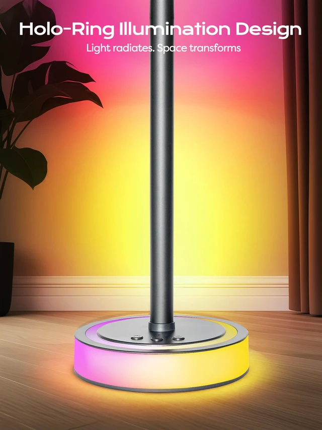Alt view image 5 of 7 - Smart Corner Floor Lamp, RGBICW LED Standing Lamp with App Control, 16 Million Colors with Music Sync, Dimmable Ambient Light for Bedroom, Living Room, Home Decor (Gray)