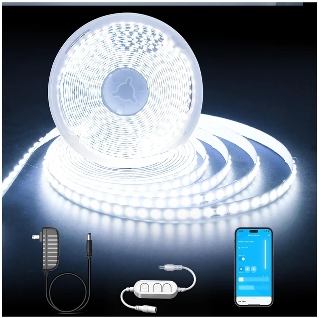 Main image of 16.4FT Dimmable COB led Strip Light, High Brightness led Lights, 6500K Bright Daylight White, 24V, 140 LEDs, Flexible LED Tape Light Suitable for Bedroom, Kitchen, and DIY Home Decoration