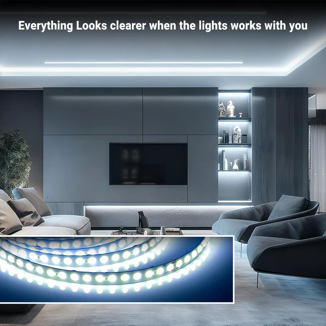 Alt view image 2 of 7 - 16.4FT Dimmable COB led Strip Light, High Brightness led Lights, 6500K Bright Daylight White, 24V, 140 LEDs, Flexible LED Tape Light Suitable for Bedroom, Kitchen, and DIY Home Decoration