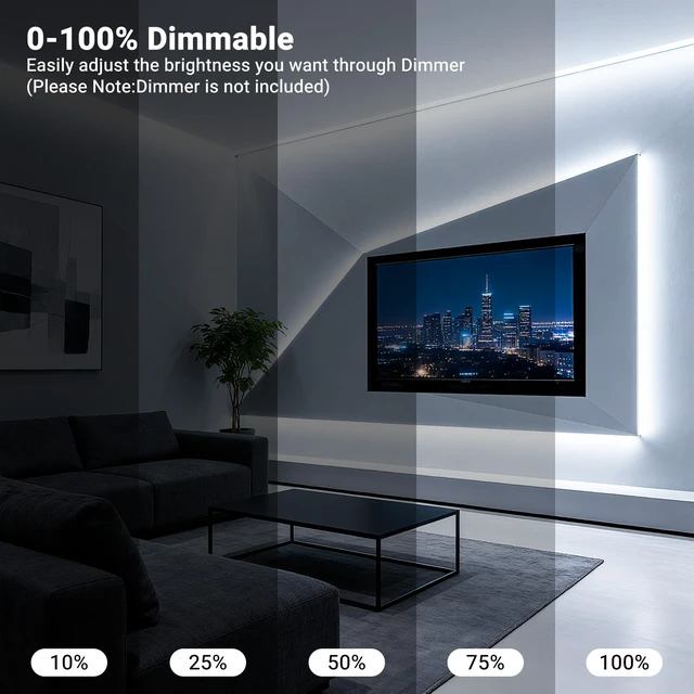 Alt view image 3 of 7 - 16.4FT Dimmable COB led Strip Light, High Brightness led Lights, 6500K Bright Daylight White, 24V, 140 LEDs, Flexible LED Tape Light Suitable for Bedroom, Kitchen, and DIY Home Decoration