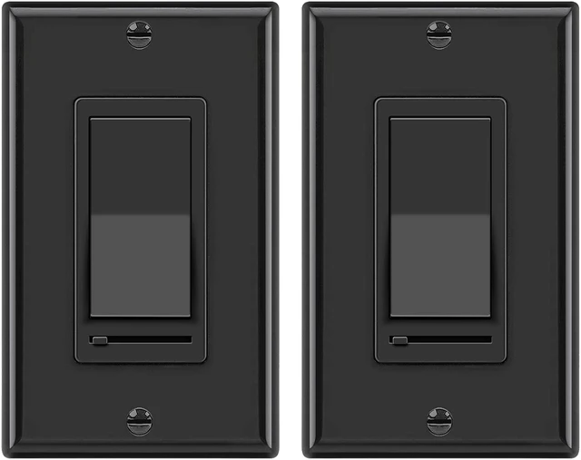 Main image of 2PK Dimmer Light Switch, Single Pole or 3-Way, Wallplate Included UL Listed, LED Slide Dimmer Switch, Compatible with Dimmable LED, Incandescent, Halogen and CFL Bulbs, Gloss Black