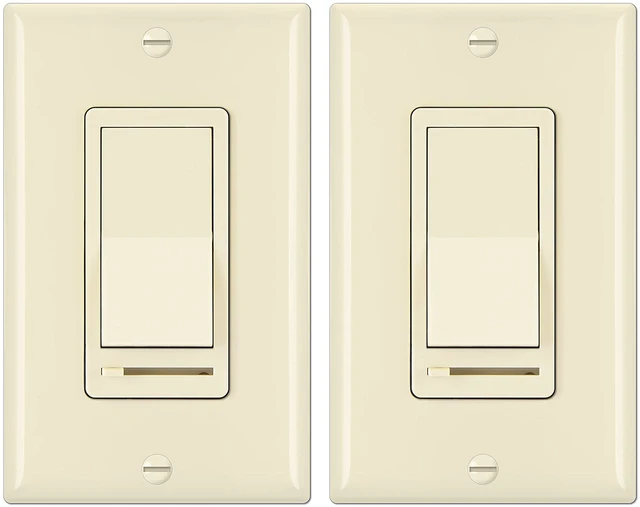 Main image of 2 Pack Almond Dimmer Light Switch, Single Pole or 3-Way, UL Listed Compatible with Dimmable LED, CFL, Incandescent and Halogen Bulb, 120VAC, Decorator Wall Plate Included