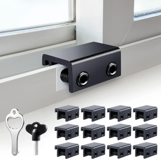 Main image of Window Locks Security, Anti-Fall Aluminum Window Stopper (12 Sets) Window Locks for Up and Down Windows & Horizontal Windows, Sturdy Sliding Window Locks Protect Your Family and Pets