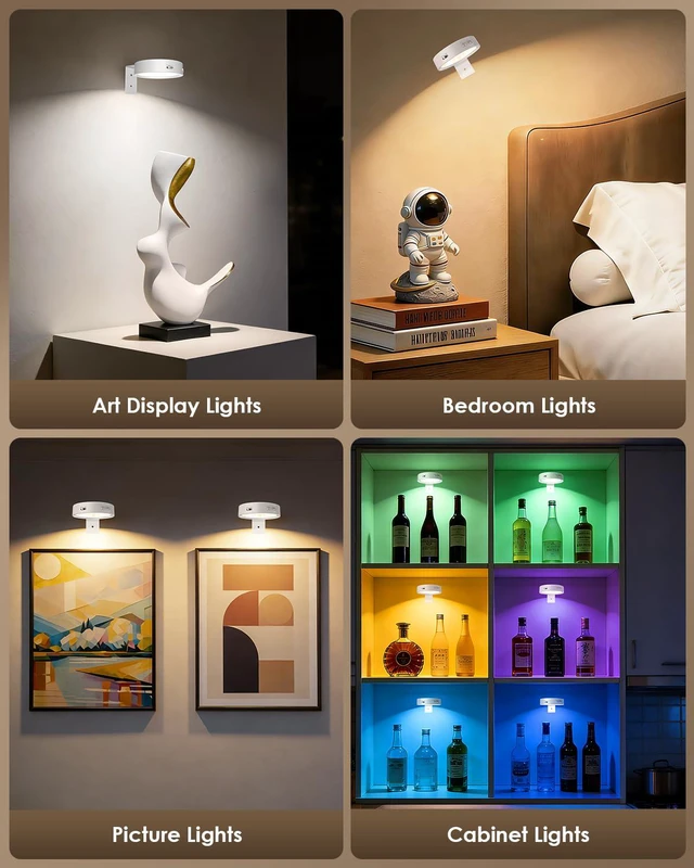 Alt view image 2 of 7 - Picture Lights for Wall, Rechargeable Battery Magnetic Wall Lights with 3 Color Temps and 12 RGB, Picture Light with Remote, Dimmable and Timer, Decor Light for Painting/Frame/Art Display