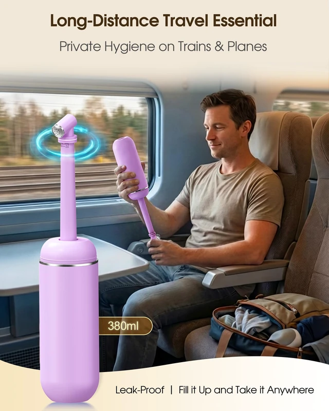 Alt view image 2 of 7 - Portable Bidet for Travel & Camping - Manual Squeeze Peri Bottle Handheld 3 Leak-Proof Seals BPA-Free Feminine Hygiene Care Postpartum Extendable Sprayer with Nozzle for Men&Women-Light Purple
