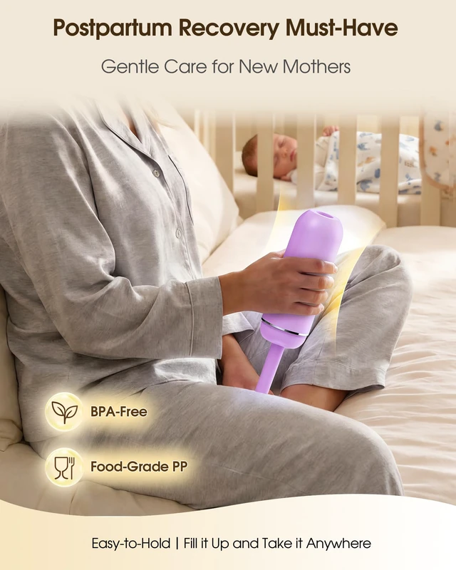 Alt view image 3 of 7 - Portable Bidet for Travel & Camping - Manual Squeeze Peri Bottle Handheld 3 Leak-Proof Seals BPA-Free Feminine Hygiene Care Postpartum Extendable Sprayer with Nozzle for Men&Women-Light Purple