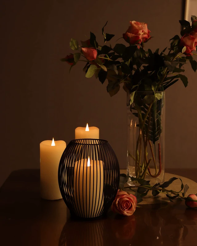 Alt view image 4 of 6 - Flickering Flameless Candles with 3D Moving Flame Set of 3(H 5" 6" 7" x D 3"), Last 1000+ Hours Battery Operated Candles with Remote Timer, Ivory Real Wax Electric LED Pillar Candles