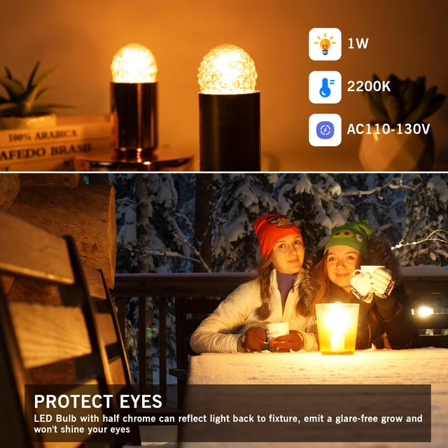 Alt view image 5 of 6 - G40 LED Low Watt Light Bulbs Warm Glow E26 Amber 1W 10 Watt Light Bulb Low Lumen Light Bulb Spiral Filament Small Short Light Bulbs Decorative Dim Light Bulbs for Lamp,Bedroom,2200K 100LM,15 PACK