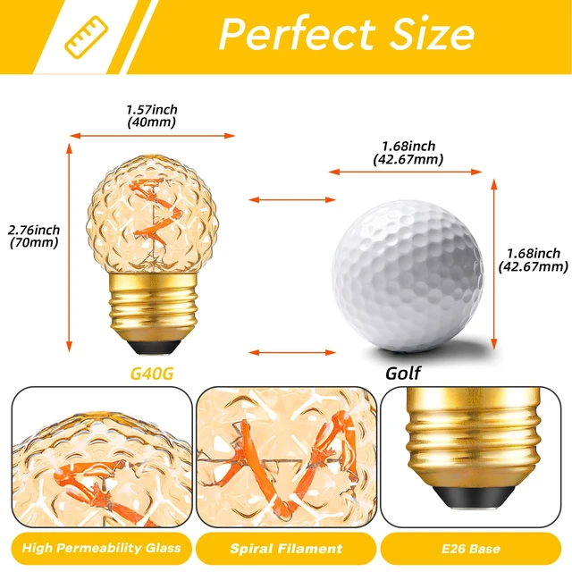 Alt view image 4 of 6 - G40 LED Low Watt Light Bulbs Warm Glow E26 Amber 1W 10 Watt Light Bulb Low Lumen Light Bulb Spiral Filament Small Short Light Bulbs Decorative Dim Light Bulbs for Lamp,Bedroom,2200K 100LM,15 PACK