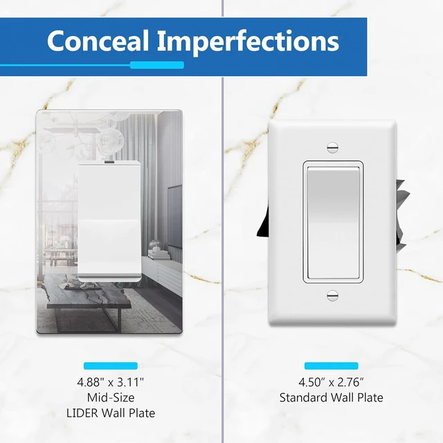 Alt view image 2 of 7 - Decorator Wall Plate, Mid-Size 1-Gang, Acrylic, Mirror Glass Silver Screwless Light Switch/Outlet Cover, Impact Resistant, Reflective, Plexiglass, Tough And Heat Resistant, Easy Installation