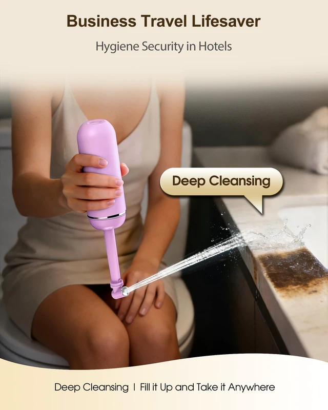 Alt view image 6 of 7 - Portable Bidet for Travel & Camping - Manual Squeeze Peri Bottle Handheld 3 Leak-Proof Seals BPA-Free Feminine Hygiene Care Postpartum Extendable Sprayer with Nozzle for Men&Women-Light Purple