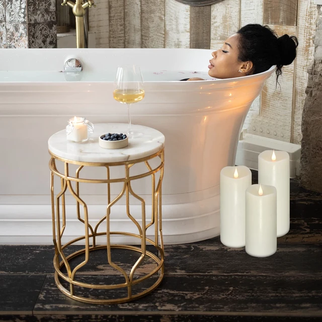 Alt view image 5 of 6 - Flickering Flameless Candles with 3D Moving Flame Set of 3(H 5" 6" 7" x D 3"), Last 1000+ Hours Battery Operated Candles with Remote Timer, Ivory Real Wax Electric LED Pillar Candles