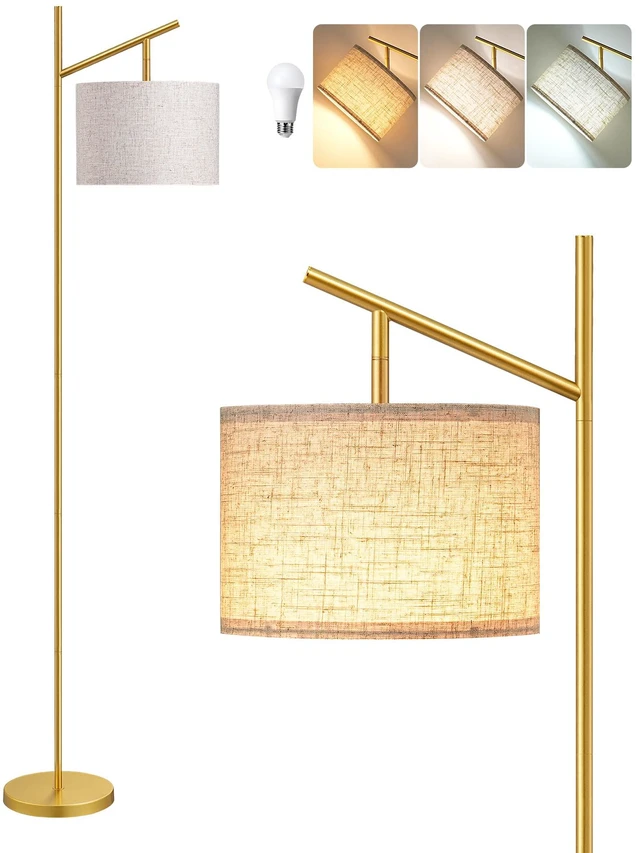 Main image of 64.7" Gold Modern Floor Lamps for Living Room, Arc Standing Lamp 3 Color Temperatures Bulb Included, Adjustable Linen Shade, Foot Switch, Minimalist Tall Light for Bedroom, Office, Nursey