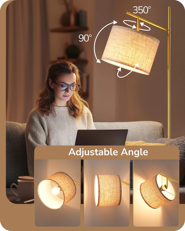 Alt view image 3 of 7 - 64.7" Gold Modern Floor Lamps for Living Room, Arc Standing Lamp 3 Color Temperatures Bulb Included, Adjustable Linen Shade, Foot Switch, Minimalist Tall Light for Bedroom, Office, Nursey