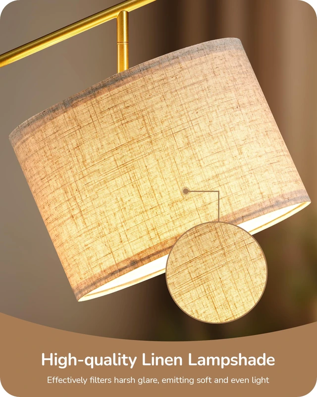 Alt view image 4 of 7 - 64.7" Gold Modern Floor Lamps for Living Room, Arc Standing Lamp 3 Color Temperatures Bulb Included, Adjustable Linen Shade, Foot Switch, Minimalist Tall Light for Bedroom, Office, Nursey